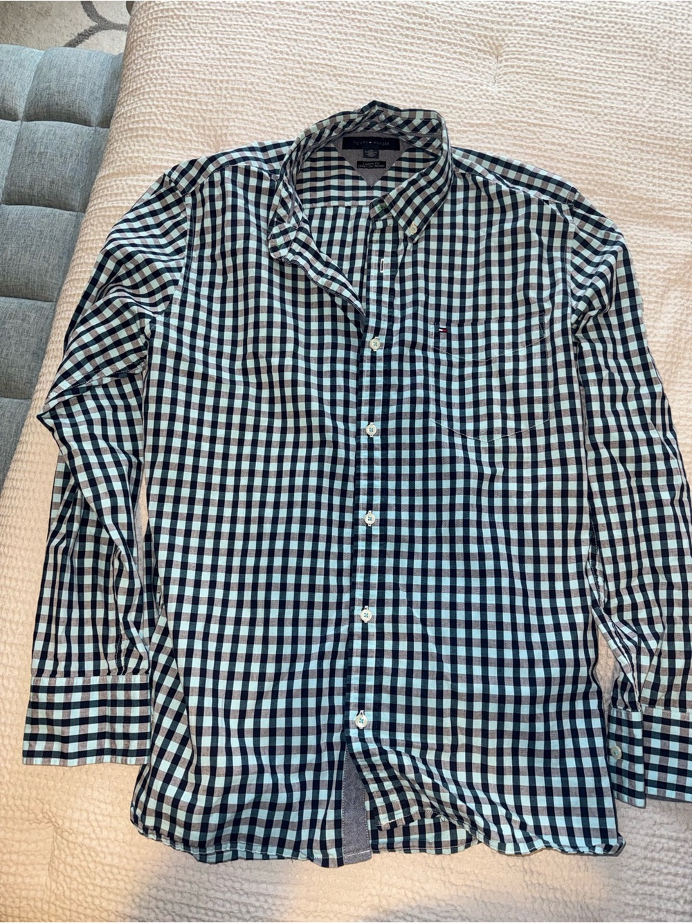tommy hilfiger aqua navy gingham button up mens shirt